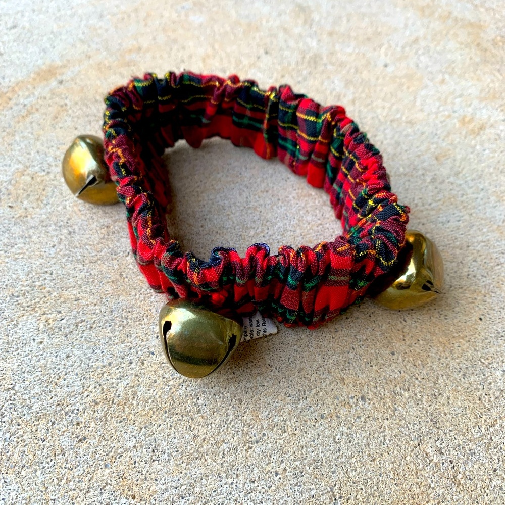 Plaid Christmas Dog Collar with brass bells sz Small 3”